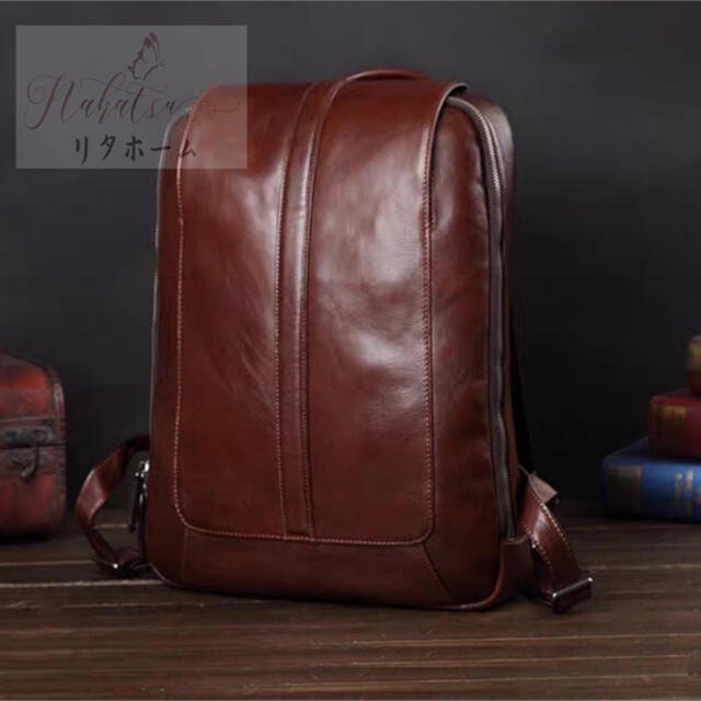多機能バッグ．高品質本革 手染め手縫い 牛革レザー ビジネス総本革リュックサック