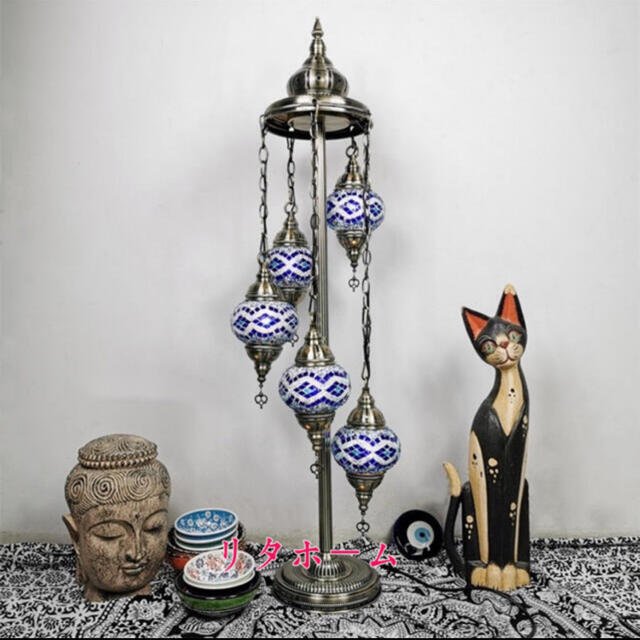 5灯モザイクランプ フロアスタンド トルコランプガラス照明フロアライト