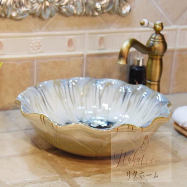 高級洗面台 洗面ボウルセット ．洗面ボール 陶器 手水鉢 蛇口 排水金具付き