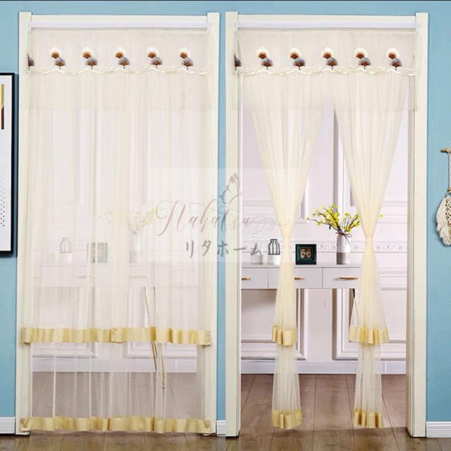 のれん ロング 2重 レース フラワー柄 姫系二重タイプ 暖簾 間切り