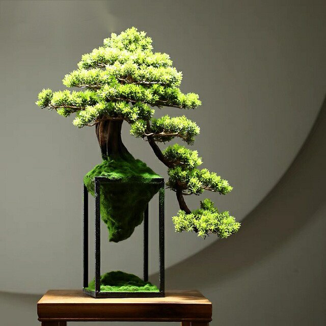 インテリアグリーン 高級模造迎客松盆栽 置物 禅意迎客松盆栽装飾