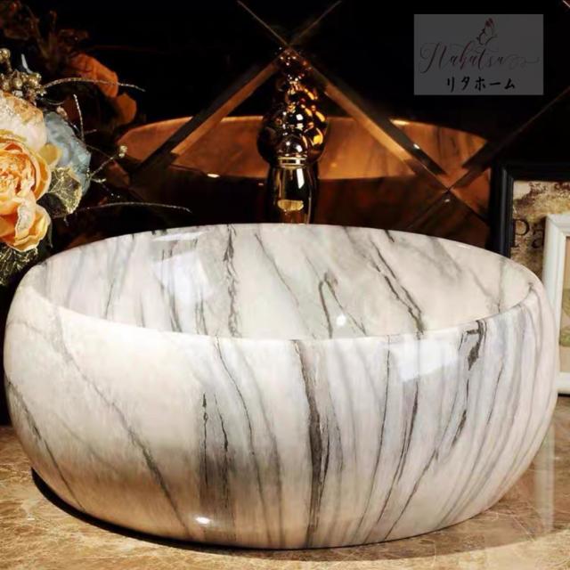 高級洗面台 洗面ボウルセット ．洗面ボール 陶器 手水鉢 ．手洗器 手洗い鉢 洗面器 蛇口 排水金具付き