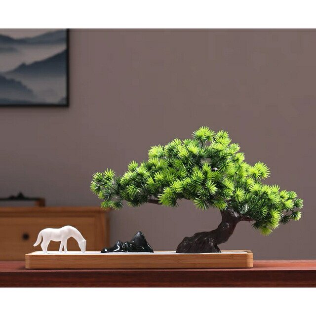 インテリアグリーン 高級模造迎客松盆栽 置物 禅意迎客松盆栽装飾品 人工観葉植物の通販は