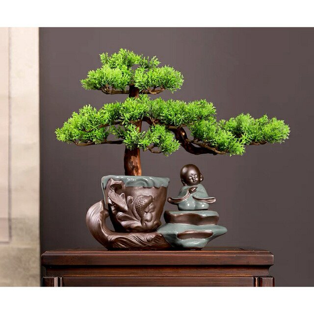 インテリアグリーン 高級模造迎客松盆栽 置物 禅意迎客松盆栽装飾品 人工観葉植物 20220729-17 インテリアグリーン 高級模造迎客松盆栽 置物 禅意迎客松