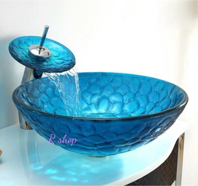 高級置き型洗面ボウルセット 手洗い器 デザイン 鋼化ガラス 手洗い鉢 洗面台 蛇口 排水ホース付き