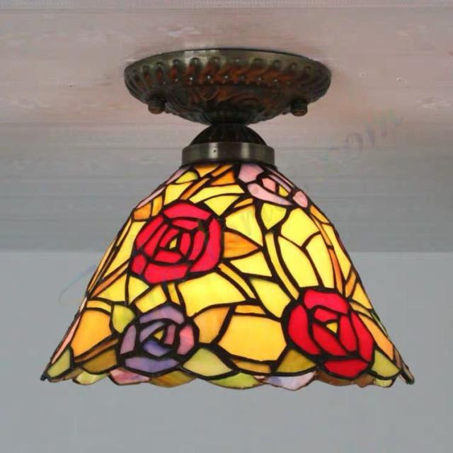 ステンドグラス．ペンダントライト豪華天井照明ステンドグラスランプ ガラス工芸品 電源直結タイプ
