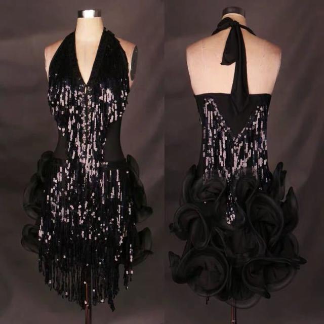 ラテンダンス社交ダンス衣装 ．ルンバ サンバ アメスリフリンジワンピース ジャズダンス 練習競技着 発表会用演出服 S〜2XL