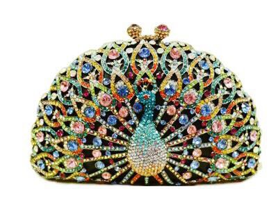 豪華パーティーバッグ ．キラキラ ストーンBAG クラッチバッグ レディース ラインストーンクラッチバッグ （クジャク型）