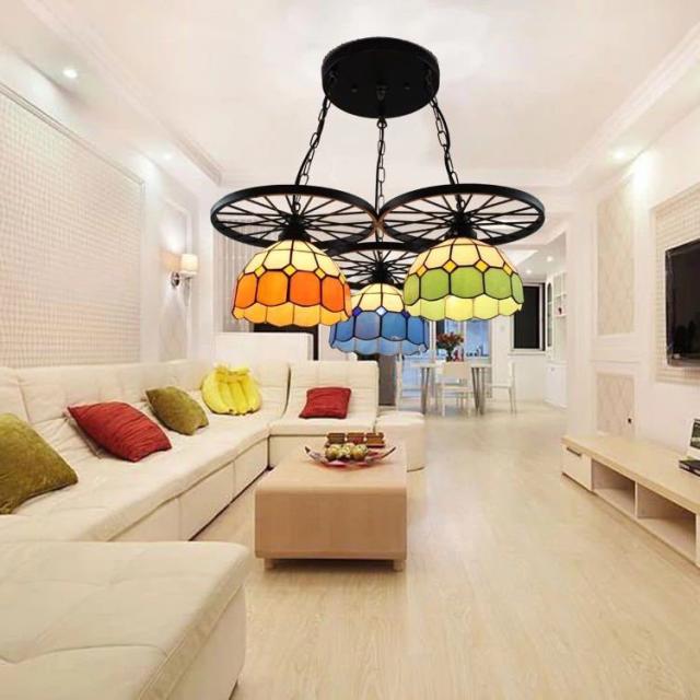 ステンドグラス．ペンダントライト豪華天井照明ステンドグラスランプ