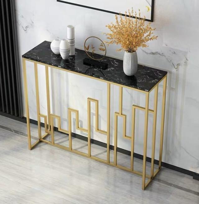 高級サイドテーブル コンソールテーブル 玄関テーブル 花台 電話台 アンティーク調デザイン 幅80cm 人造大理石 ブラック