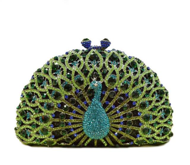 豪華パーティーバッグ キラキラ ストーンBAG クラッチバッグ レディース ラインストーンクラッチバッグ （クジャク型）