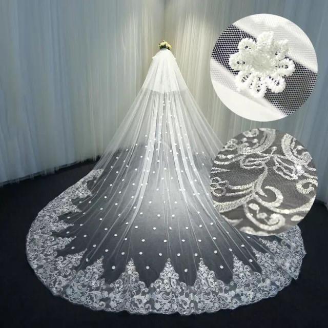 ウエディングベール 〜ロングベール ウェディング レース・刺繍 ベールUP儀式OK 結婚式用．