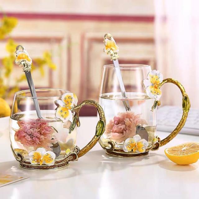 ティー・コーヒーカップセット ガラスカップセット 花柄