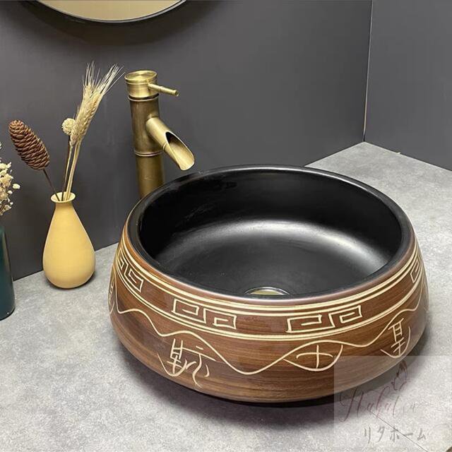 高級洗面台 洗面ボウルセット洗面ボール 陶器 手水鉢 手洗器蛇口 排水金具付き