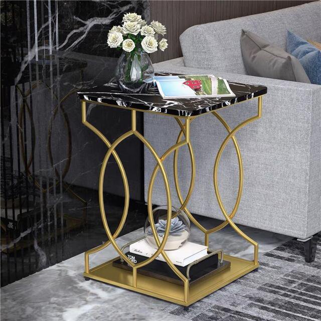 ボックステーブル スナック テーブル 大理石 90x60cm BK脚 WH BK