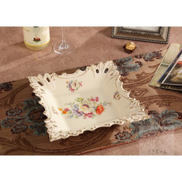 高級果物皿 盛り皿 お菓子皿、フルーツプレート 花柄豪華〜果物カゴ