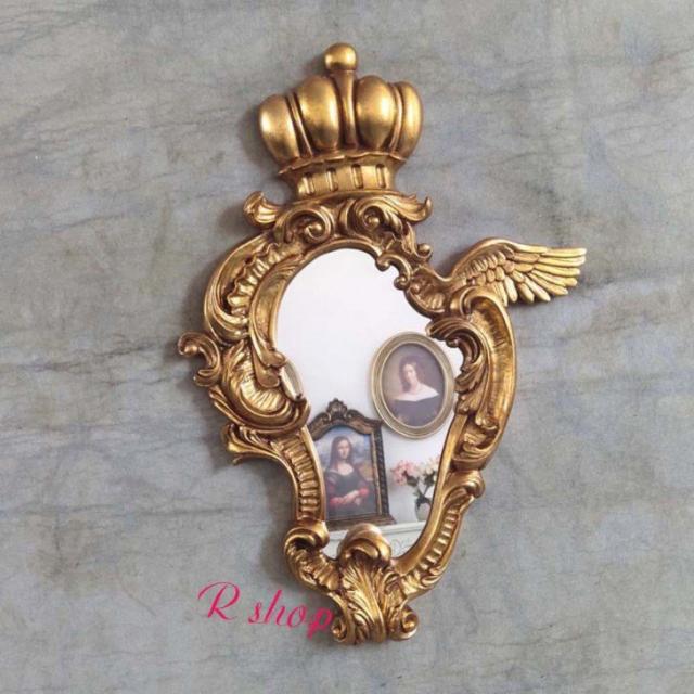 Aミラー吊鏡 壁掛け鏡 ．壁掛けミラー 豪華ウォールミラ 高級豪華鏡 アンティーク調 39x57cm