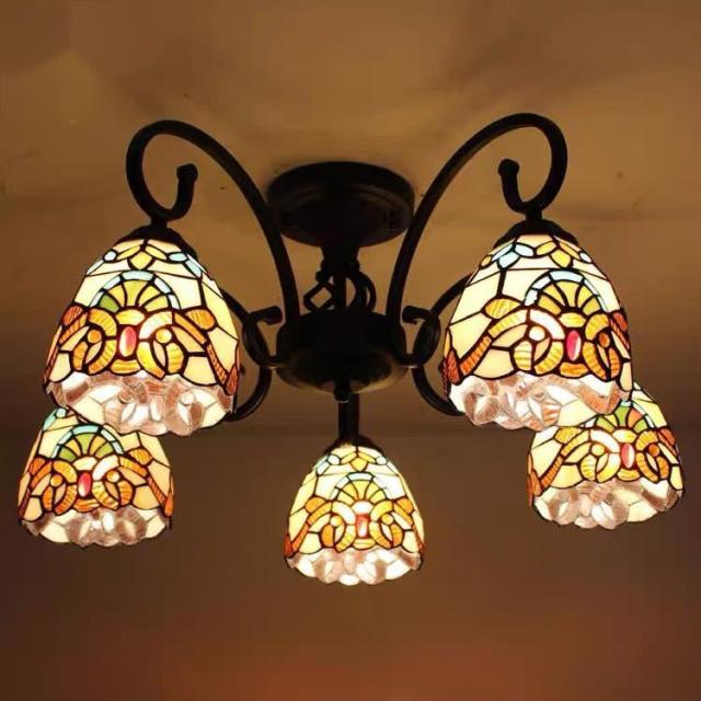 豪華天井照明ステンドグラスランプ ペンダントライト ガラス工芸品