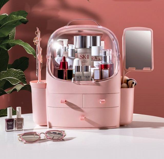 M9メイクボックス コスメボックス 化粧品収納ケース 小物収納ボックス.ピンク