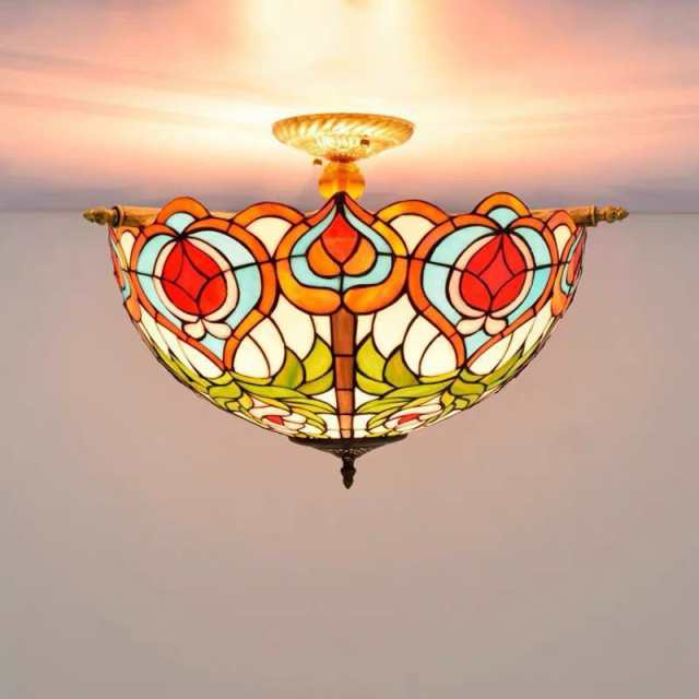 豪華天井照明ステンドグラスランプ ペンダントライト ガラス工芸品 ステンドグラス