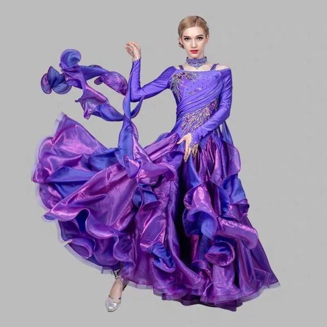 社交ダンス衣装 モダンダンスワルツ専用ドレス レッスン着 ルンバ サンバ 練習競技着デモ用 スタンダード発表会用演出服 S〜2XL