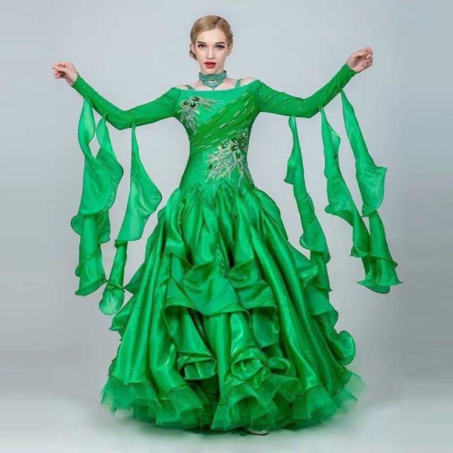 社交ダンス衣装 モダンダンス ワルツ専用ドレス レッスン着 ルンバ サンバ 練習競技着デモ用 スタンダード発表会用演出服 S〜2XL