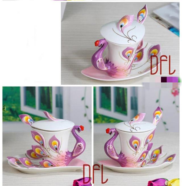 孔雀 コーヒーカップ 4点セット 優雅 ティータイム プレゼント パープル