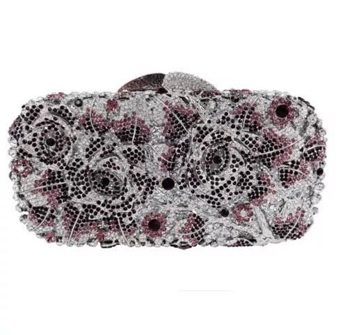 豪華パーティーバッグ キラキラ ストーンBAG クラッチバッグ レディース ラインストーンクラッチバッグ 薔薇柄．
