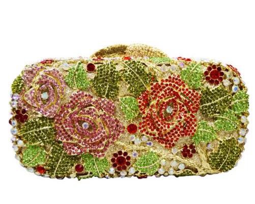 豪華パーティーバッグ ．キラキラ ストーンBAG クラッチバッグ レディース ラインストーンクラッチバッグ 薔薇柄