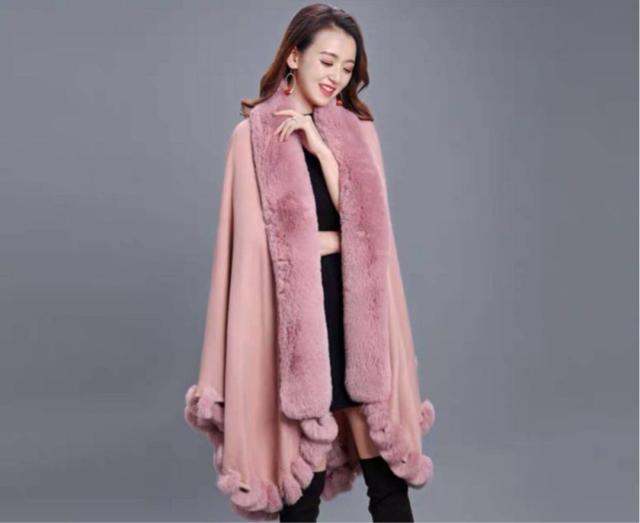 毛皮風ミンクケープ ．ファーショール ファーストール ポンチョ ．