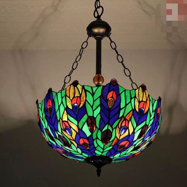 ステンドグラス ペンダントライト 豪華天井照明ステンドグラスランプ ガラス工芸品． 電源直結タイプの通販は