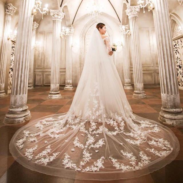 ウエディングベール 〜ロングベール ウェディング レース・刺繍 ベールUP儀式OK 結婚式用
