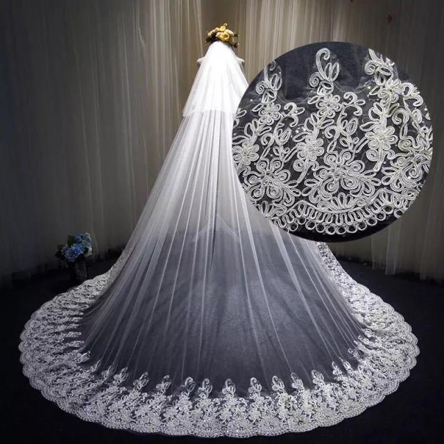 ウエディングベール 〜ロングベール ウェディング レース・刺繍 ベールUP儀式OK 結婚式用