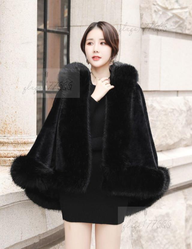 毛皮風ミンクケープ ．ファーショール ファーストール ポンチョ ボレロ ストール