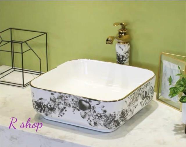 置き型洗面ボウルセット ．手洗い器 デザイン 陶磁器 手洗い鉢 洗面台 蛇口 排水ホース付き