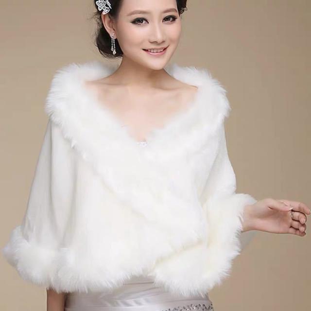 豪華肩掛け 大判ショール ファーストール ．毛皮風ケープ 結婚式 ボレロ ポンチョ