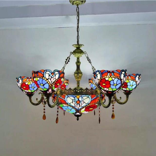 ステンドグラス．ペンダントライト豪華天井照明ステンドグラスランプ ガラス工芸品 電源直結タイプの通販は