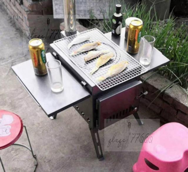 304ステンレス鋼屋外薪ストーブ携帯用ピクニック装備バーベキュー多机能無煙折畳かまど 野たきストーブビジュアルグラス 304ステンレス鋼屋外薪ストーブ携帯用ピクニック装備バーベキュー多