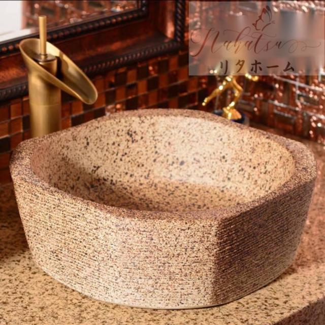 洗面ボウル木目調 手洗い鉢 陶器製 洗面器 上置きタイプ モダンデザイン インテリア/ 洗面ボウル木目調 手洗い鉢 陶器製 洗面器 上置きタイプ モダンデザイン