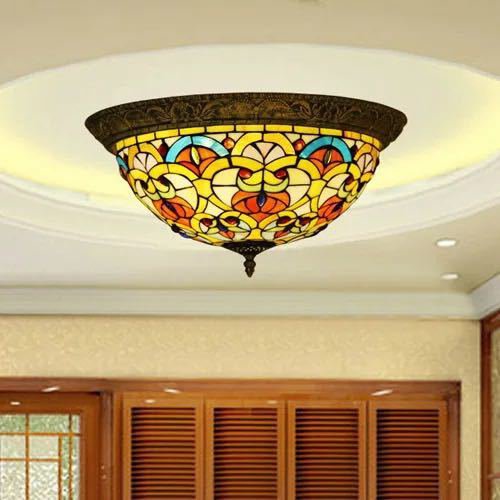 ステンドグラス．ペンダントライト豪華天井照明ステンドグラスランプ ガラス工芸品 電源直結タイプ