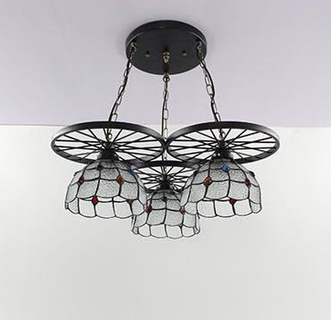 ステンドグラス．ペンダントライト豪華天井照明ステンドグラスランプ ．ガラス工芸品 電源直結タイプ