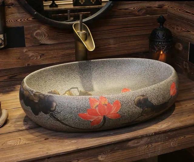 洗面ボウルセット 洗面ボール 陶器 手水鉢 手洗器 手洗い鉢 洗面器．