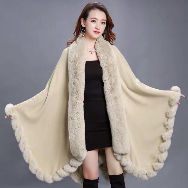 毛皮風ミンクケープ ．ファーショール ファーストール ポンチョ