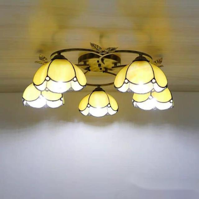 ステンドグラス．ペンダントライト豪華天井照明ステンドグラスランプ ガラス工芸品． 電源直結タイプの通販は