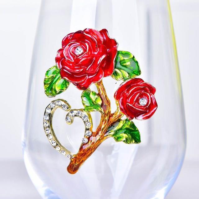 上品 ．薔薇花柄ワイングラス ペア☆レア 2点シャンパン グラス