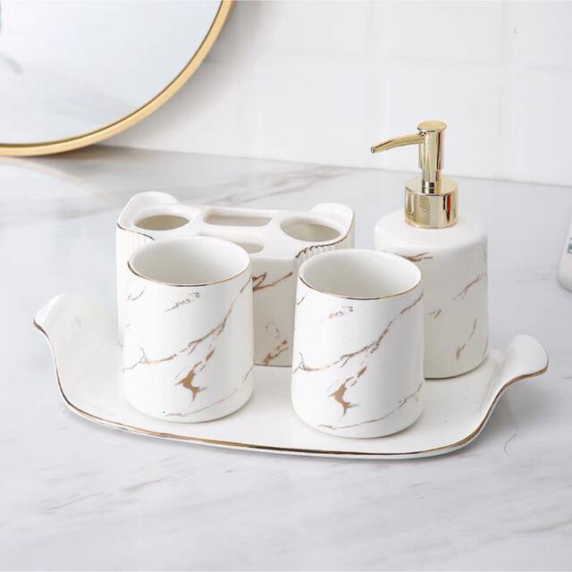 高級サニタリー5点セット．ディスペンサー 歯ブラシスタンド 洗面用品セット