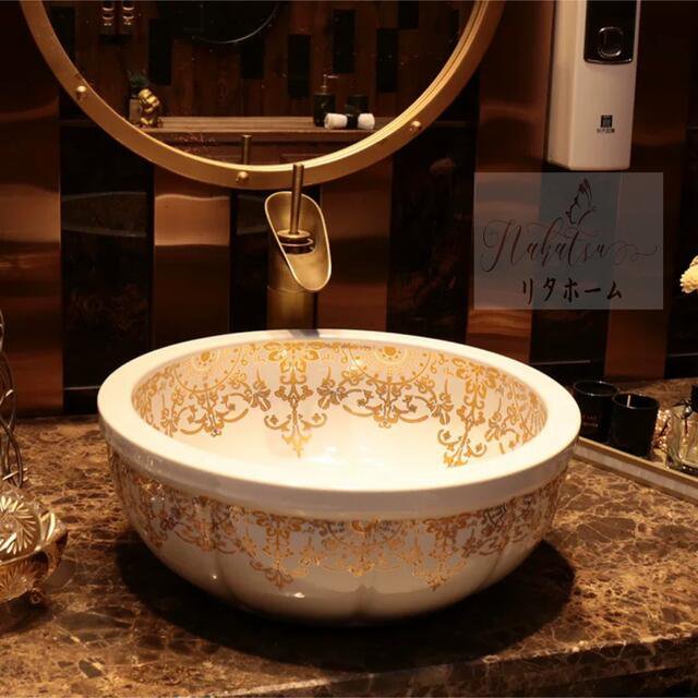 高級洗面台 洗面ボウルセット洗面ボール 陶器 手水鉢 手洗器蛇口 排水金具付きの通販は