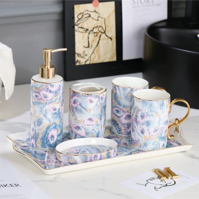 高級サニタリー6点セット．ディスペンサー 歯ブラシスタンド 洗面用品