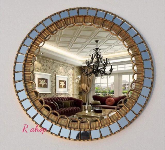 ミラー吊鏡 壁掛け鏡 壁掛けミラー 豪華ウォールミラ 高級豪華鏡 アンティーク調 66cm