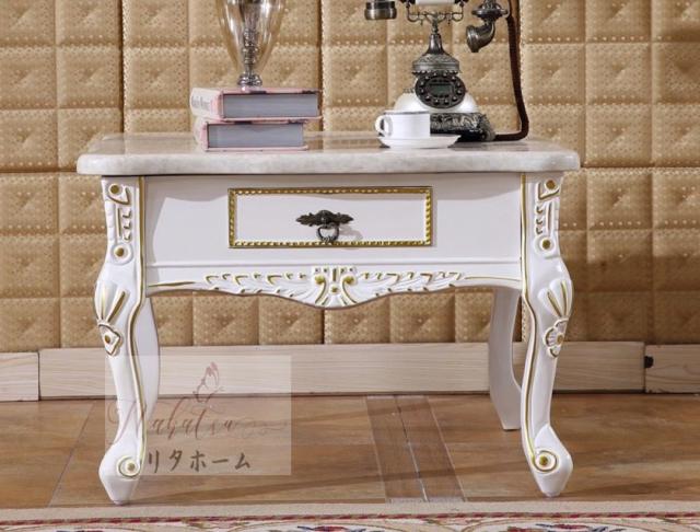 アメリカスタイル 高級人造大理石トップ 無垢材彫刻 豪華 正方形コーヒーテーブル リビングルーム用テーブル ソファテーブル